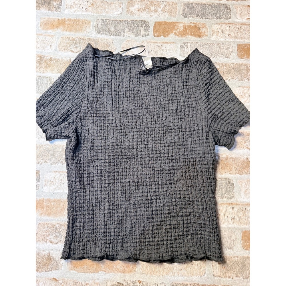 H&M Divided Womens Textured Popcorn Knit Short‎ Sleeve Top Charcoal Grey Size M